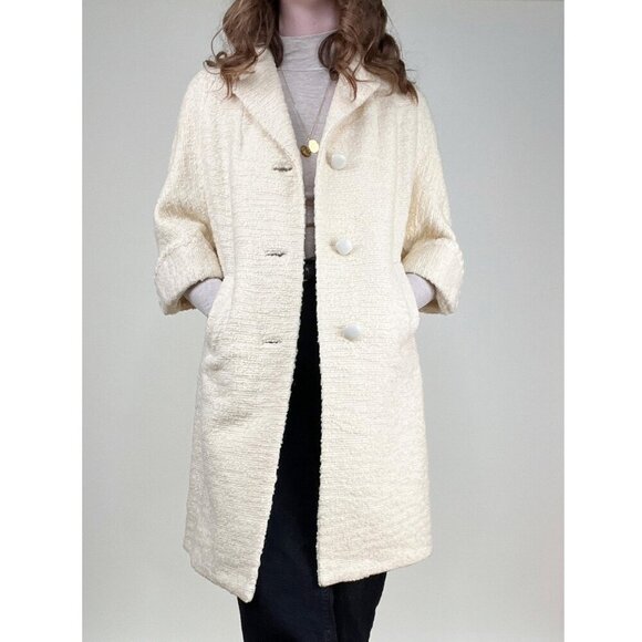 Vintage 1960s Mod Boucle Knit Driving Car Coat Jacket Peacoat Bride Bridal 60s - Picture 4 of 8